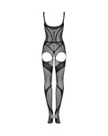 Mia - Bodystocking résille ouvert col rond noir