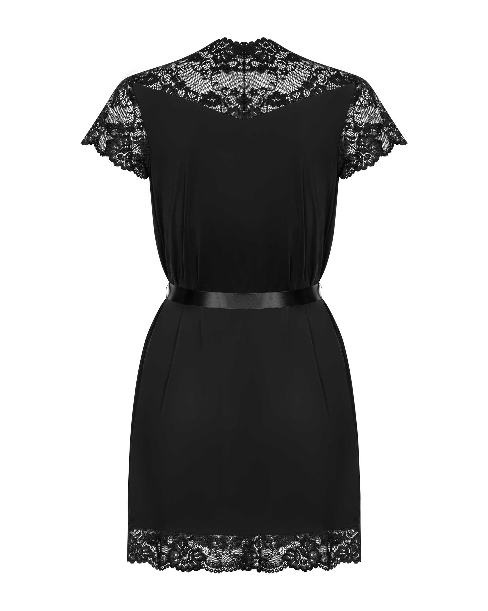 Valentina - Peignoir satin dentelle noir