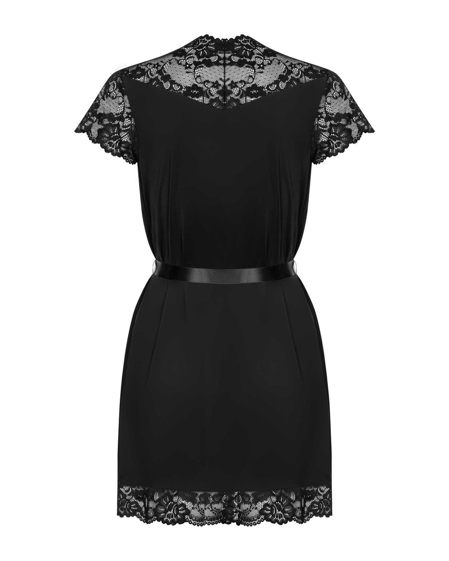 Valentina - Peignoir satin dentelle noir | Voyage Sensuel
