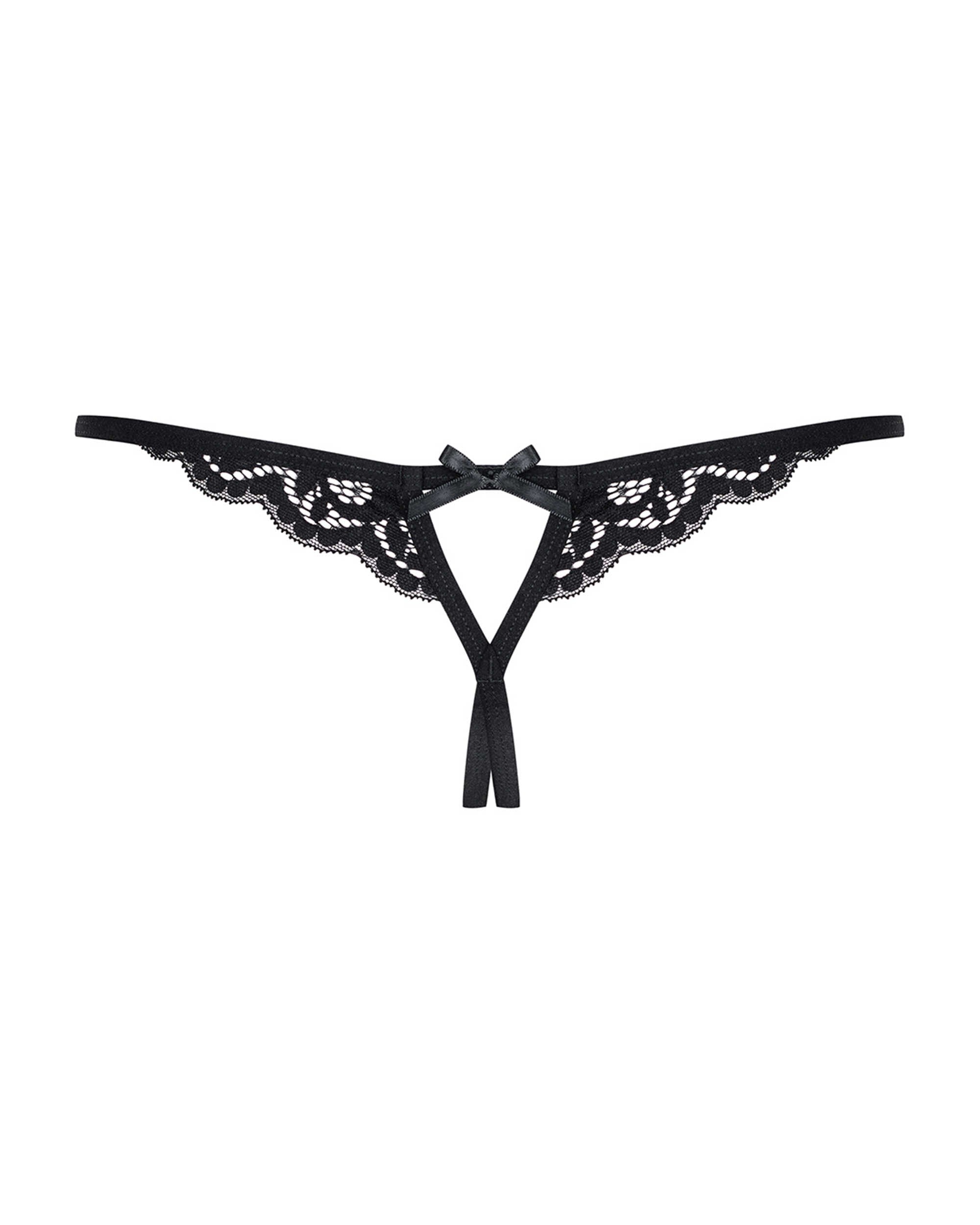 Sasha - String ouvert dentelle motif floral noir