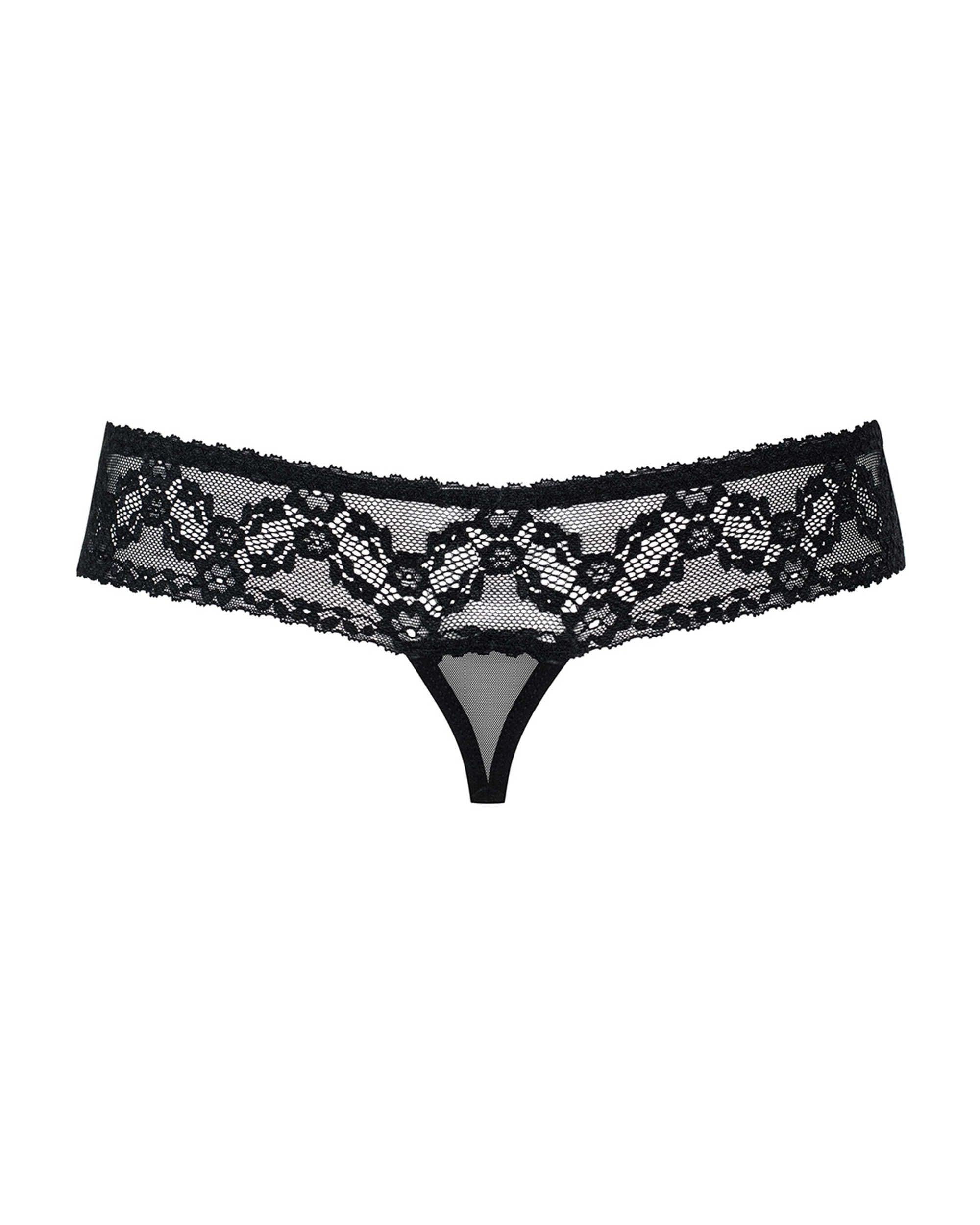 Inès - String ouvert dentelle échancré noir