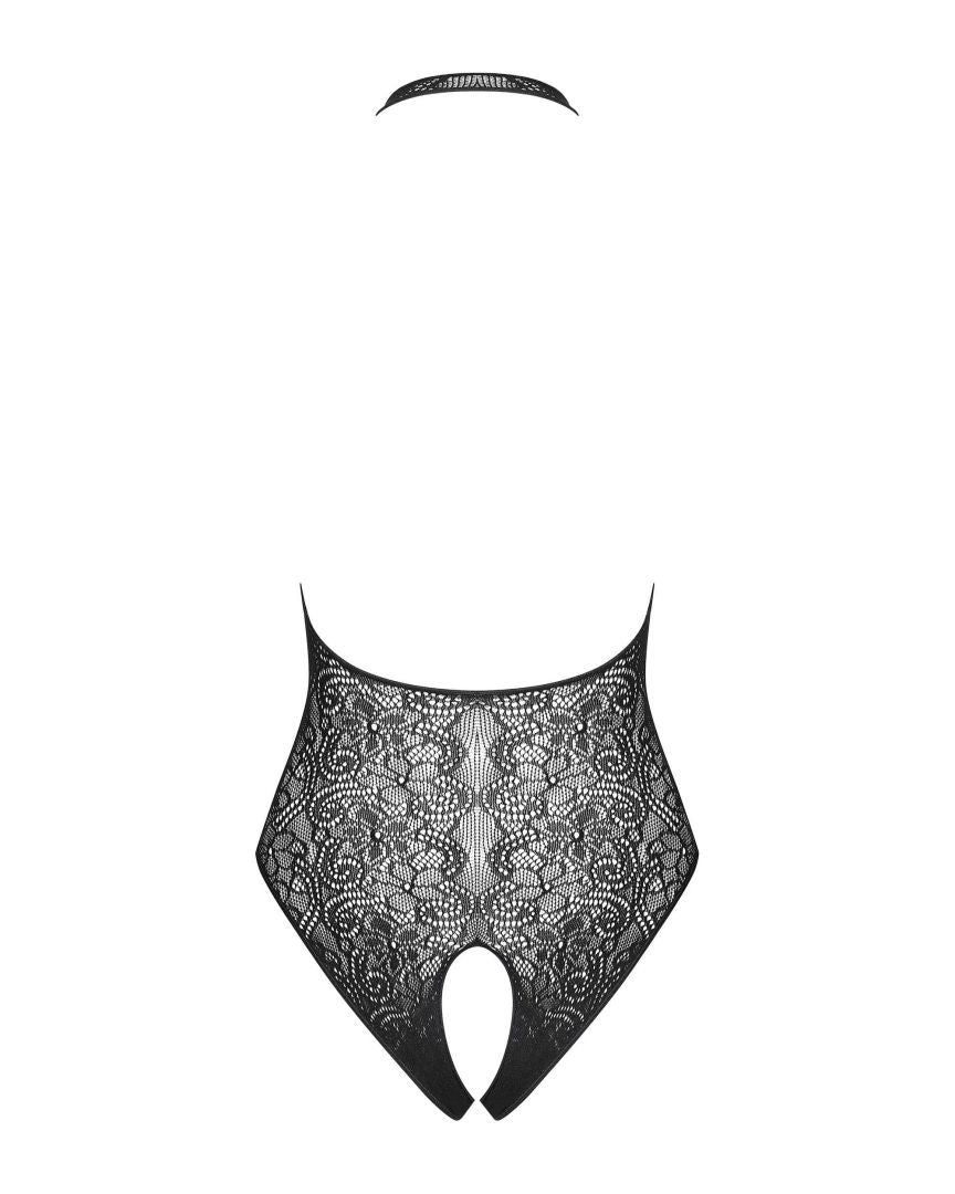 Léonore - Body ouvert dentelle motif floral noir