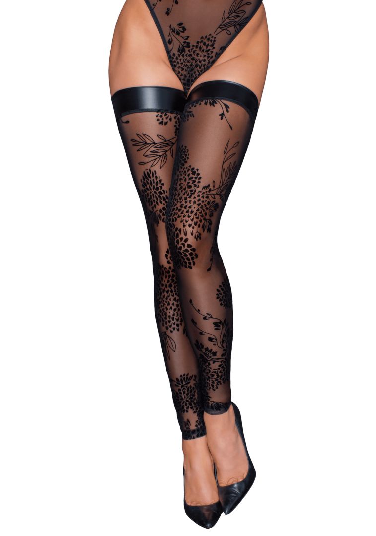 Bas autofixants en broderie délicate à motifs – Noir