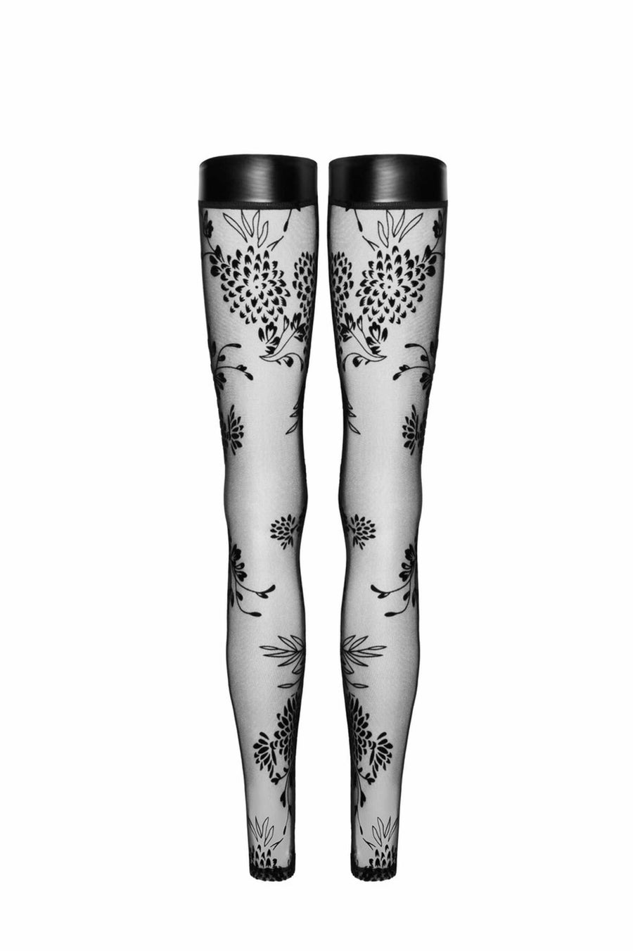 F243 Bas en tulle avec broderie flock à motifs | Voyage Sensuel