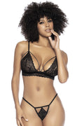 Ensemble 3 pièces en fine dentelle florale noire