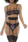 Deux-en-un, nuisette et ensemble trois pièces noir, tissu fleur exotique