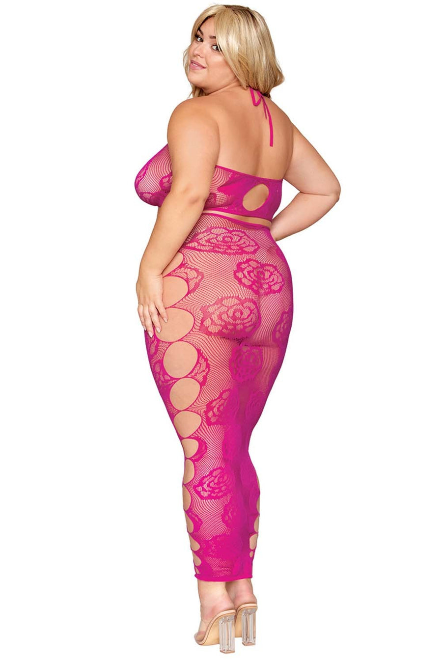 Ensemble Soutien-gorge et jupe longue en filet rose, grande taille – Dreamgirl | Voyage Sensuel