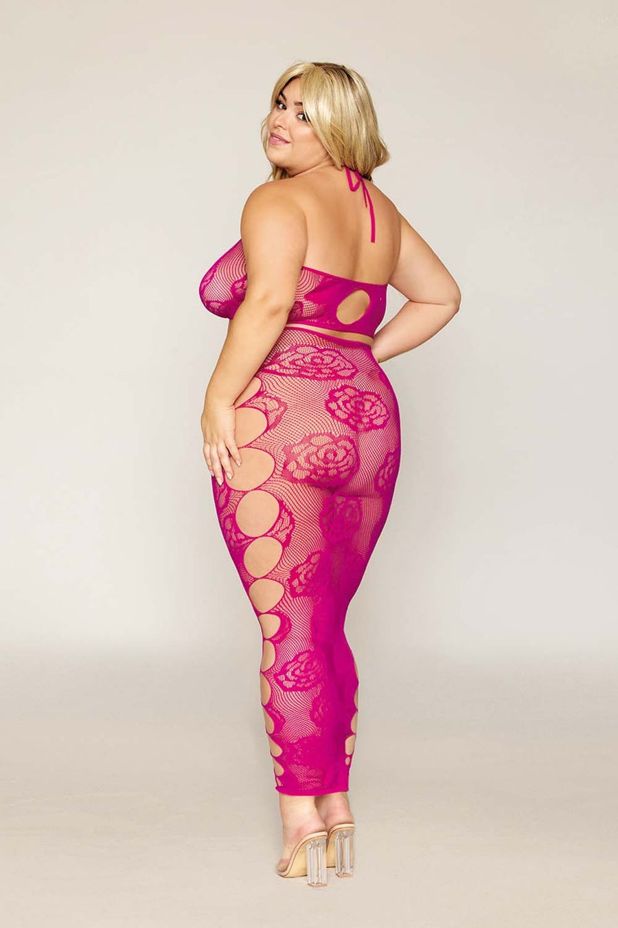 Ensemble Soutien-gorge et jupe longue en filet rose, grande taille – Dreamgirl | Voyage Sensuel