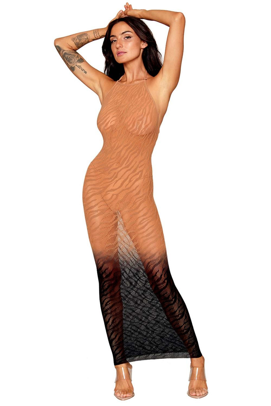 Robe bodystocking avec motifs zèbre, aux couleurs cuivrées – Dreamgirl | Voyage Sensuel