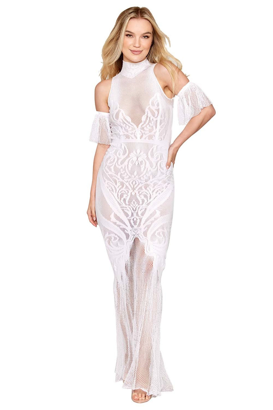 Robe bodystocking en résille et dentelle blanche – Dreamgirl | Voyage Sensuel