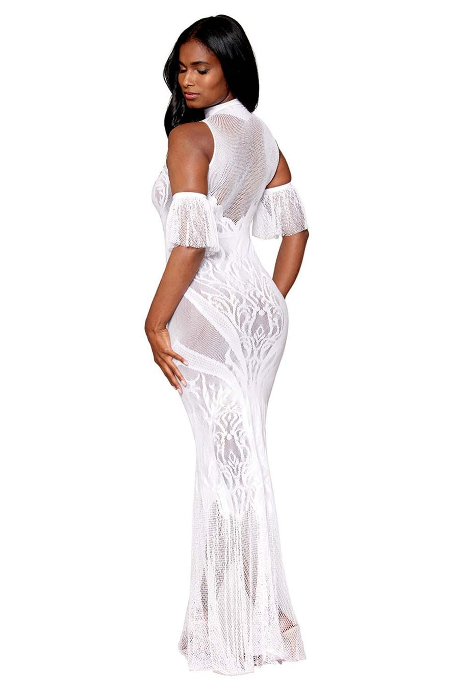 Robe bodystocking en résille et dentelle blanche – Dreamgirl | Voyage Sensuel