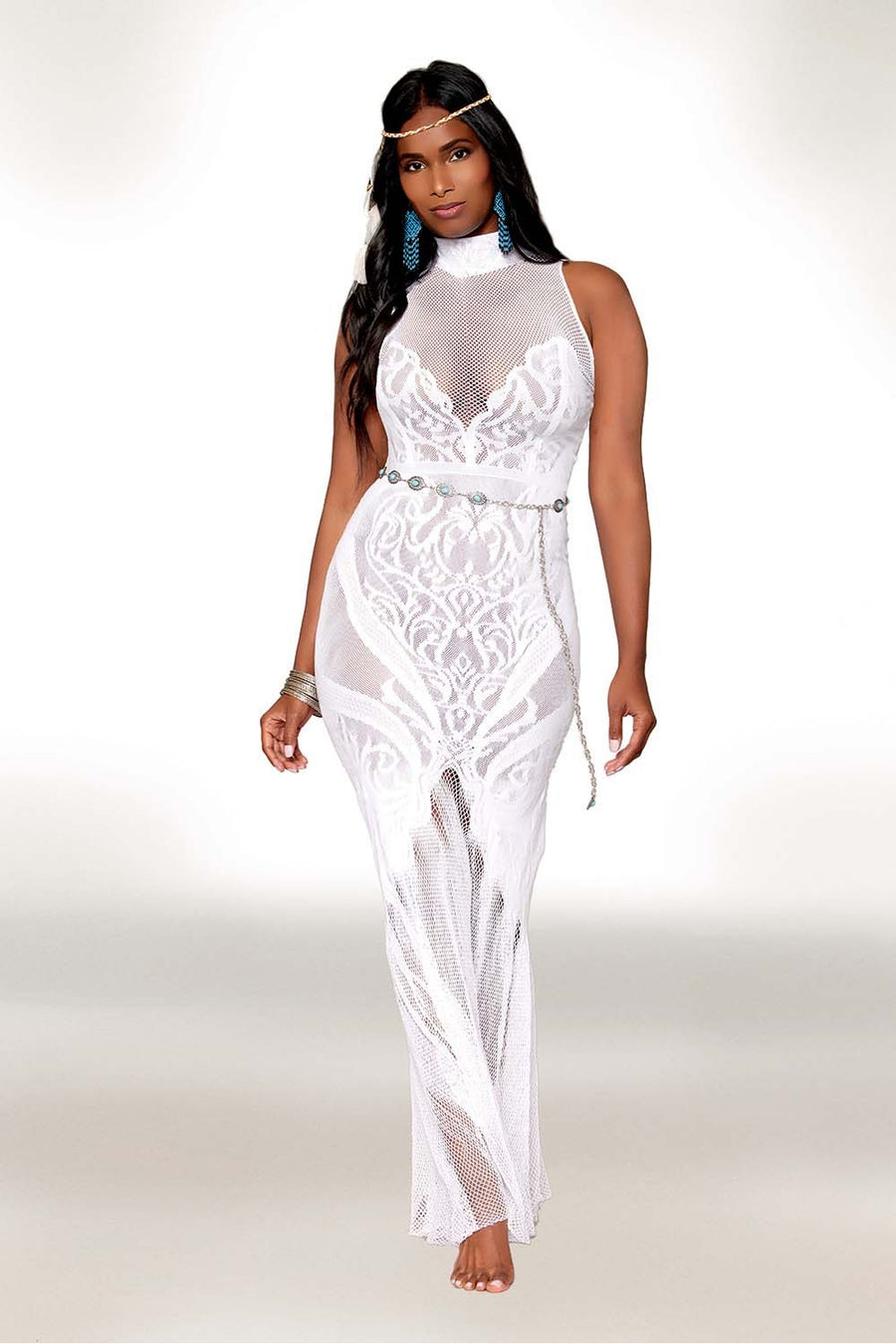 Robe bodystocking en résille et dentelle blanche – Dreamgirl | Voyage Sensuel