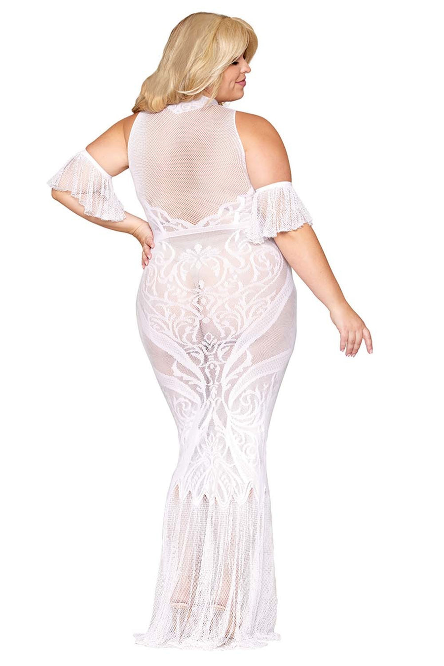 Robe bodystocking, grande taille, en résille t dentelle blanche – Dreamgirl | Voyage Sensuel