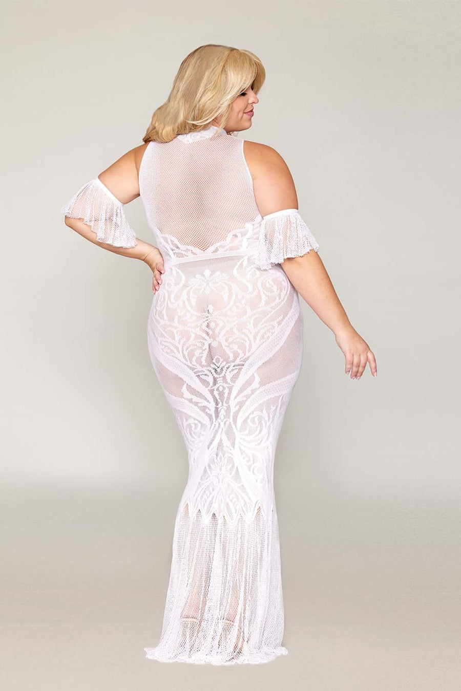 Robe bodystocking, grande taille, en résille t dentelle blanche – Dreamgirl | Voyage Sensuel