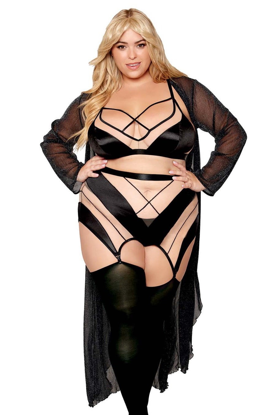 Ensemble grande taille avec Soutien-gorge, jupe porte-jarretelles, string – Dreamgirl | Voyage Sensuel