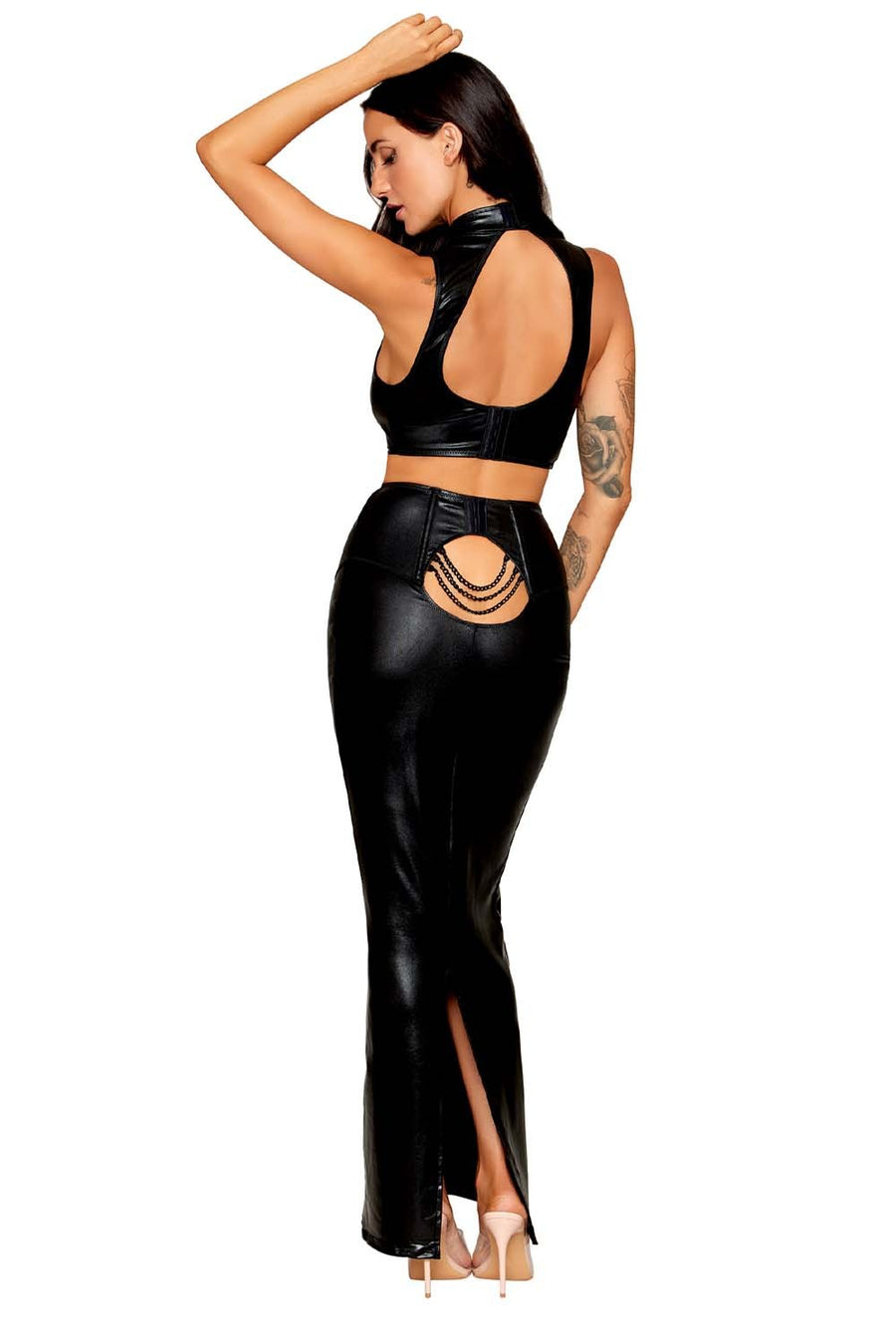Ensemble Soutien-gorge et jupe longue noir en simili cuir – Dreamgirl | Voyage Sensuel