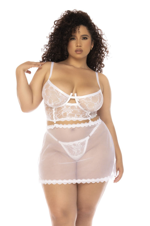 2 en 1 Nuisette et ensemble 2 pièces grande taille en dentelle et résille transparente