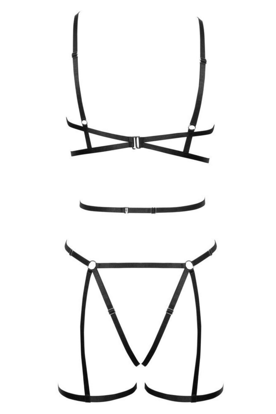Ensemble 3 pièces soutien-gorge harnais, porte-jarretelles et string – Cotelli Lingerie | Voyage Sensuel