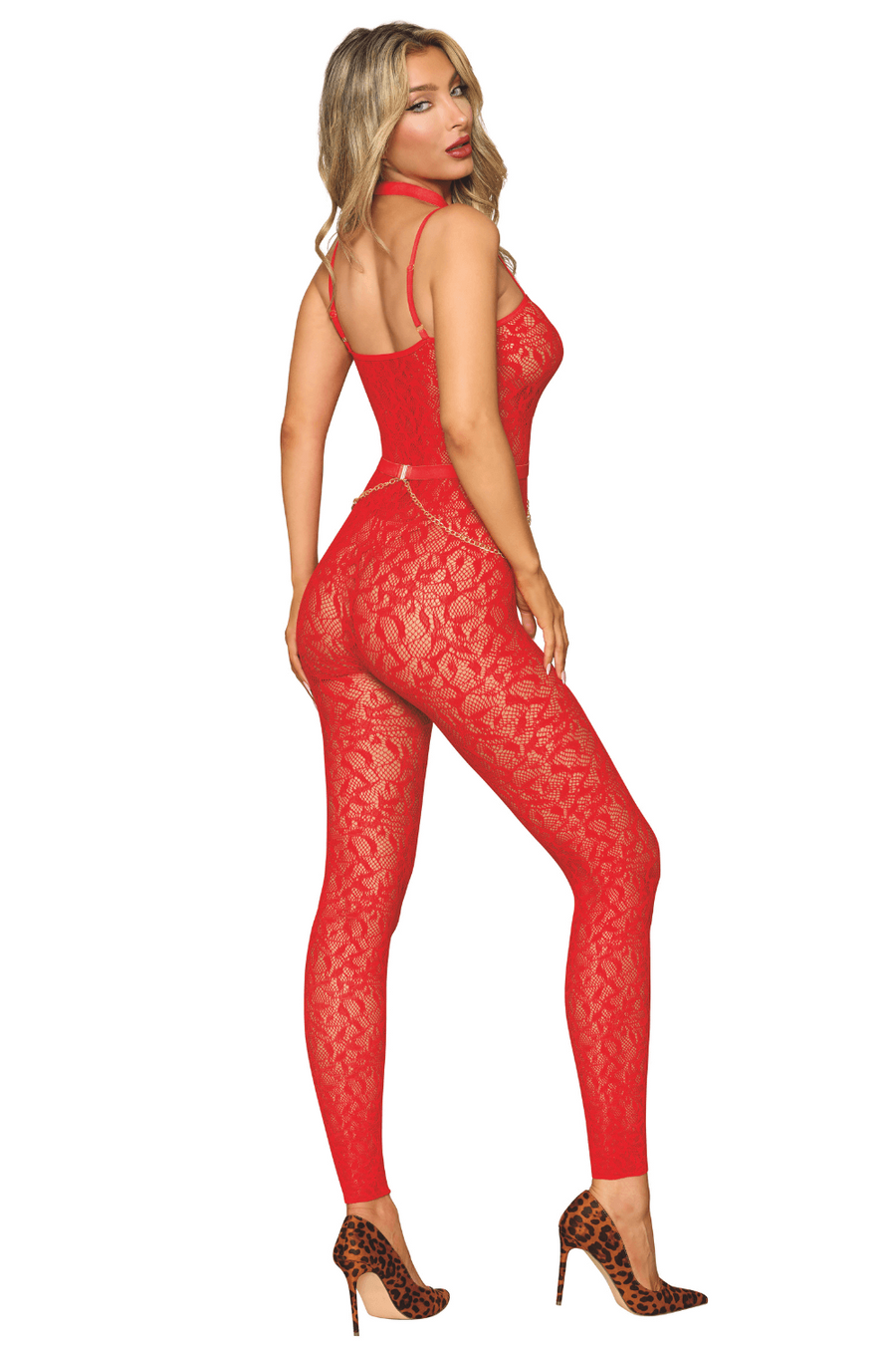 Bodystocking sans couture, fantaisie rouge avec chainettes amovibles – Dreamgirl | Voyage Sensuel