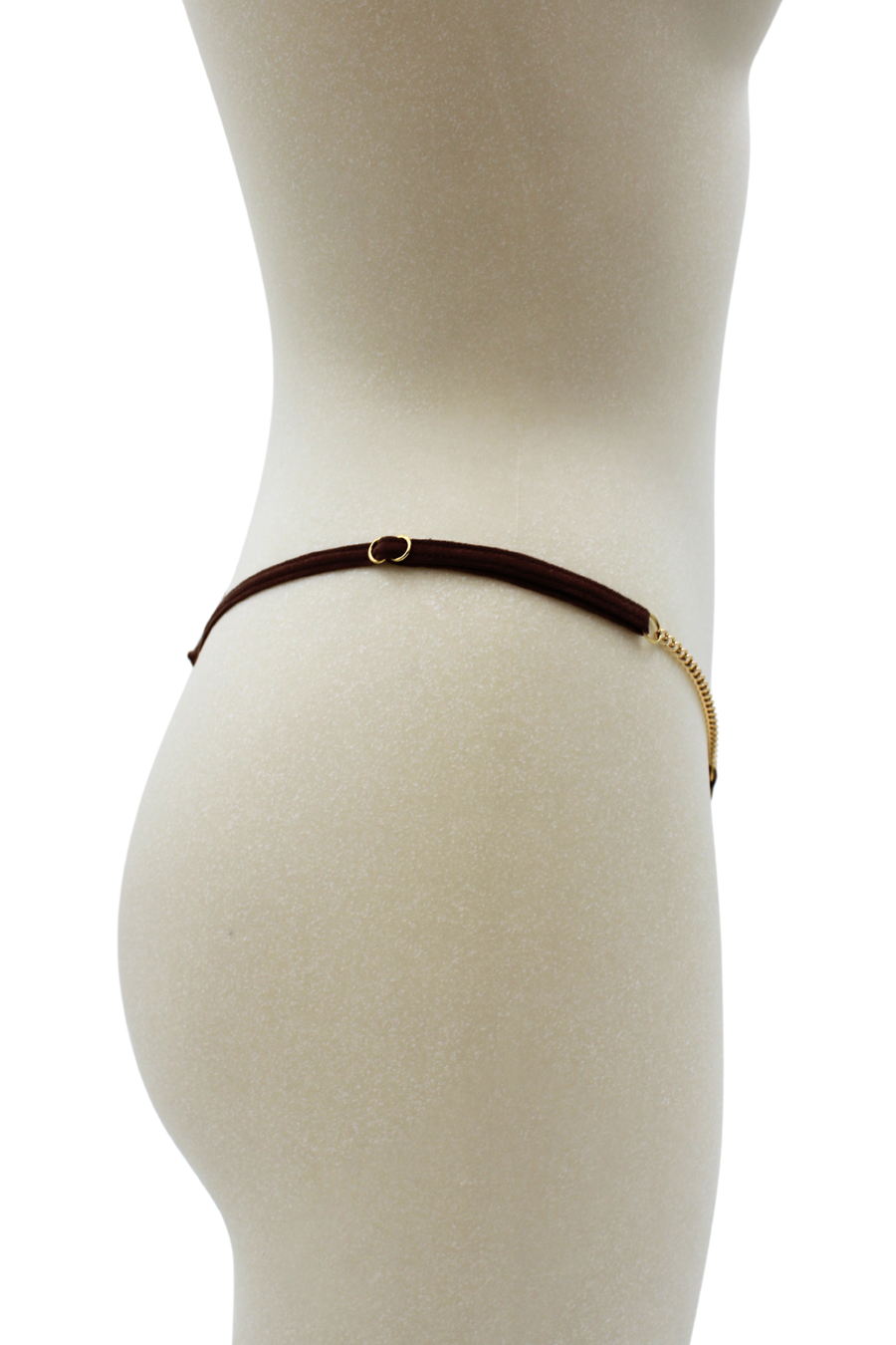 String en dentelle marron ouvert avec chaînes dorées – Be Lily Panties | Voyage Sensuel