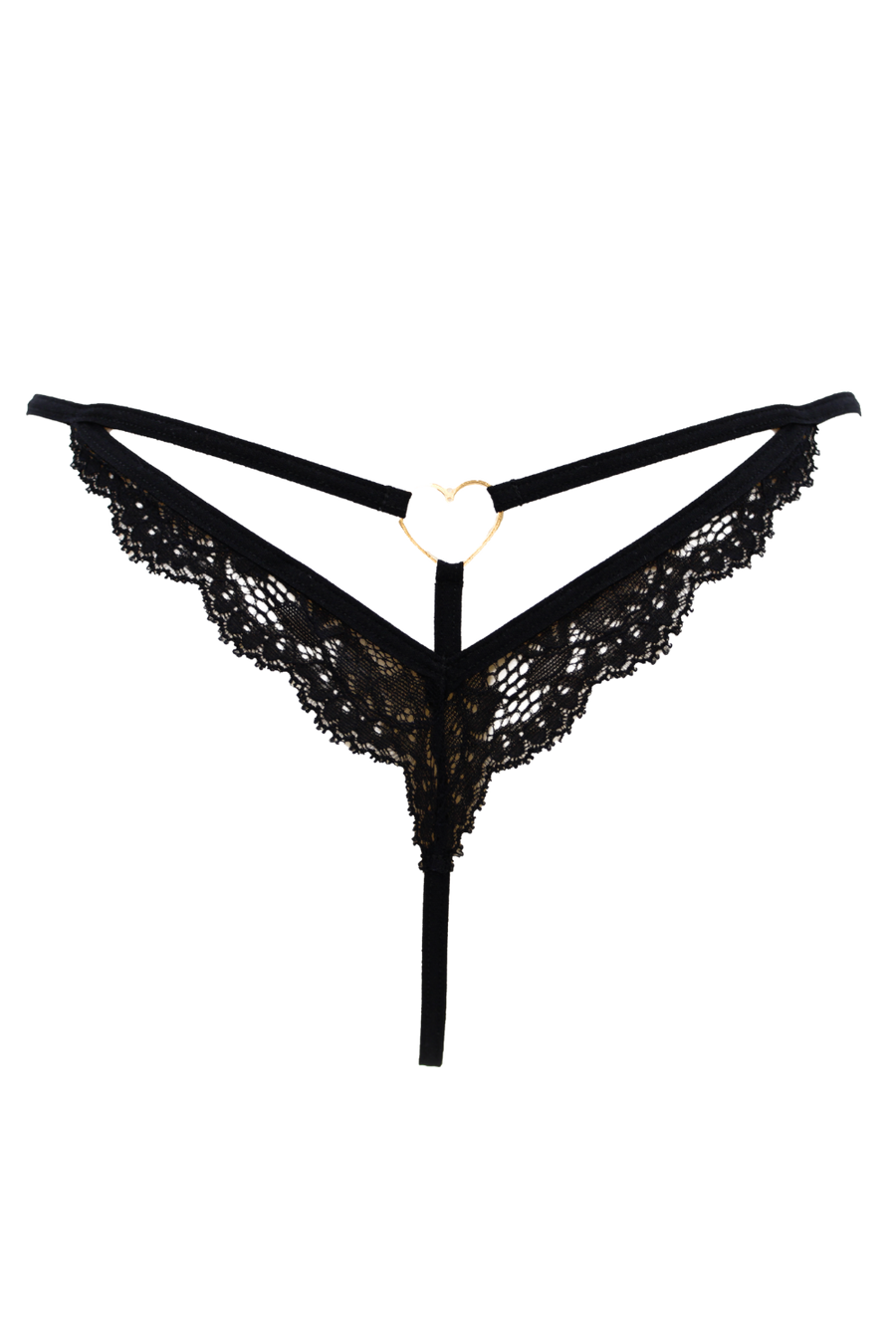 String noir en dentelle avec bijou cœur doré – Be Lily Panties | Voyage Sensuel