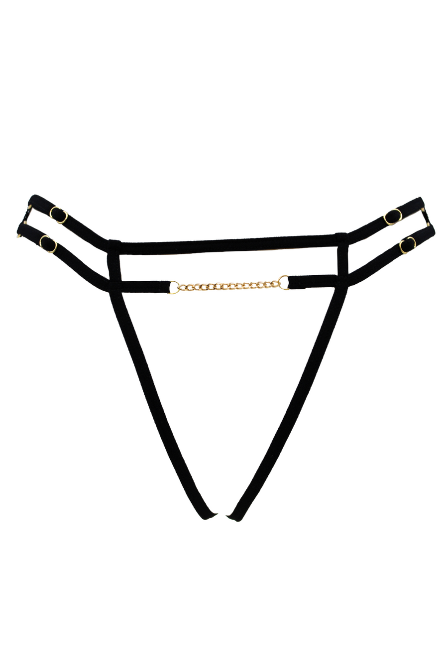 String noir avec bijou couleur aléatoire et chaîne dorée – Be Lily Panties | Voyage Sensuel