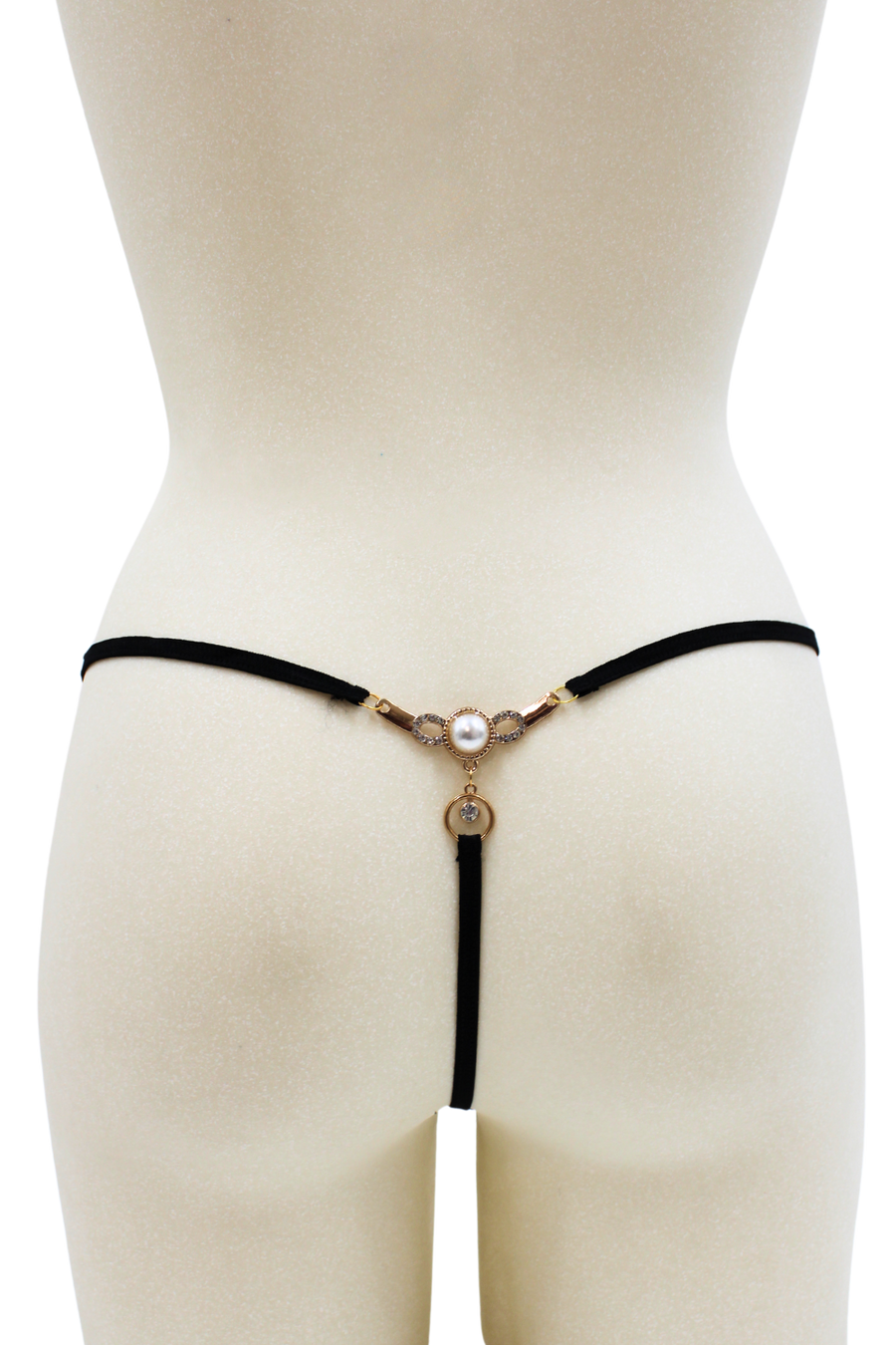 String noir avec bijou perle & strass dorés – Be Lily Panties | Voyage Sensuel