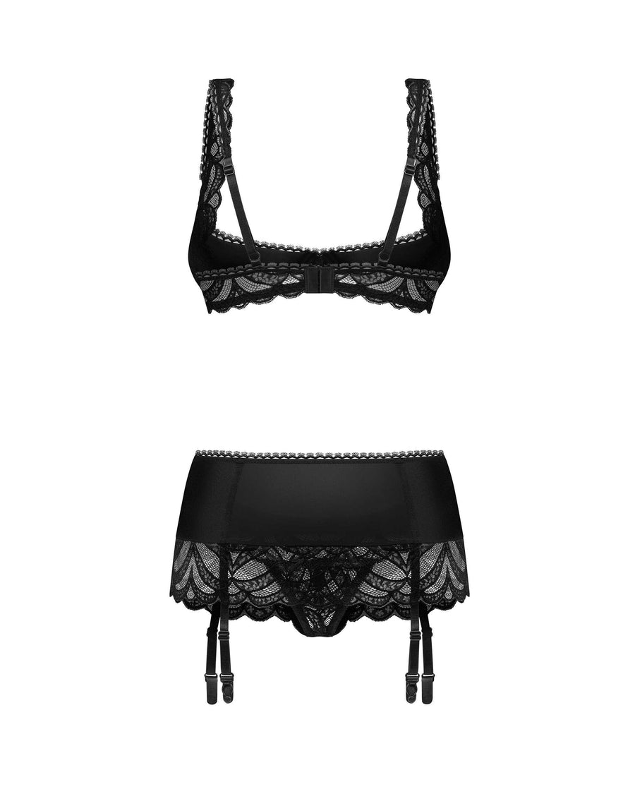 Lecille ensemble ouvert 3 pièces noir | Voyage Sensuel