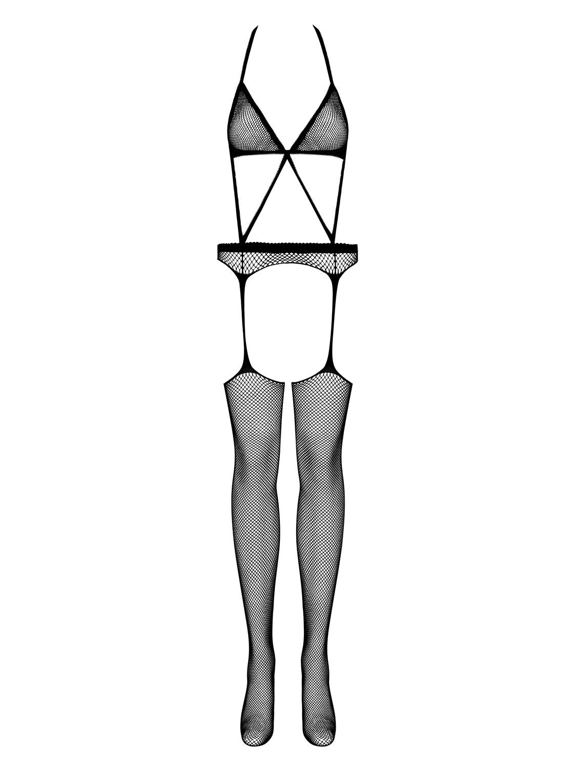 Elya - Bodystocking résille dentelle stretch noir