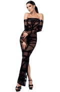 Robe sexy en tulle transparent à motifs – Noir