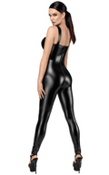 Catsuit luxueux en wetlook – Noir