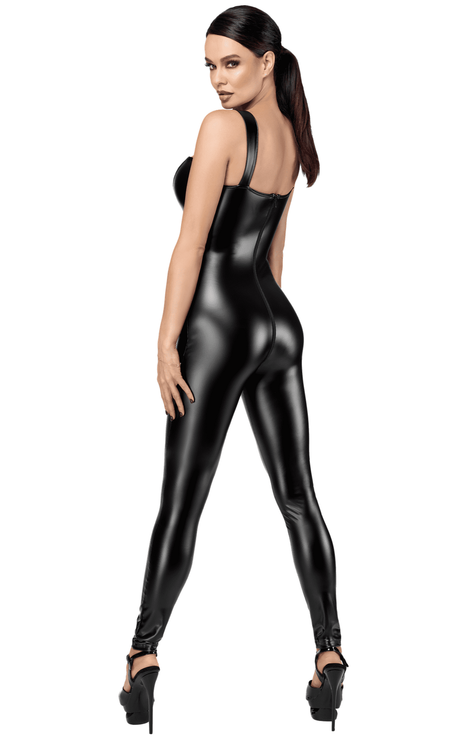 Catsuit luxueux en wetlook – Noir | Voyage Sensuel