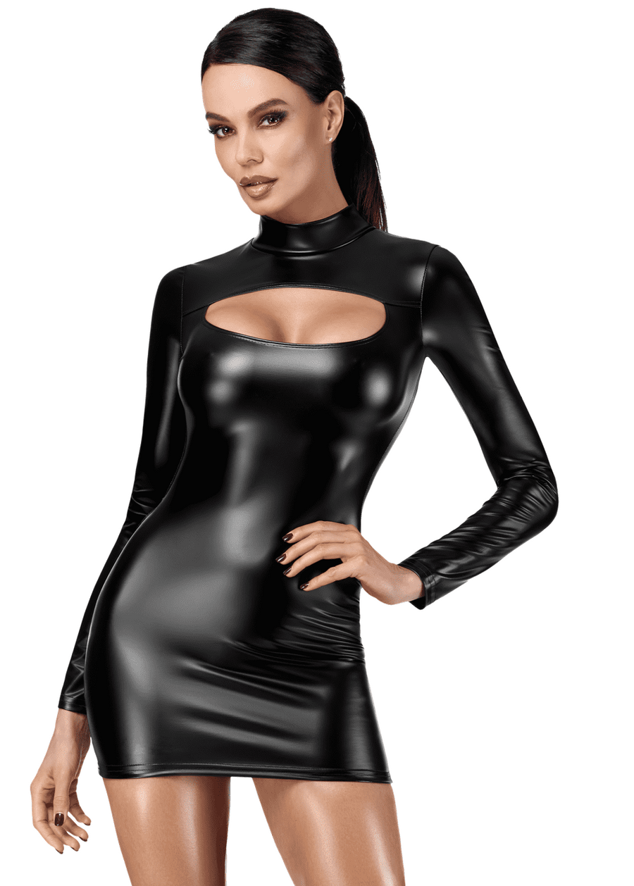 Robe chic sexy en wetlook ouvert – Vert – Noir | Voyage Sensuel