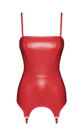 Guêpière en wetlook à jarretelles – Rouge – Noir