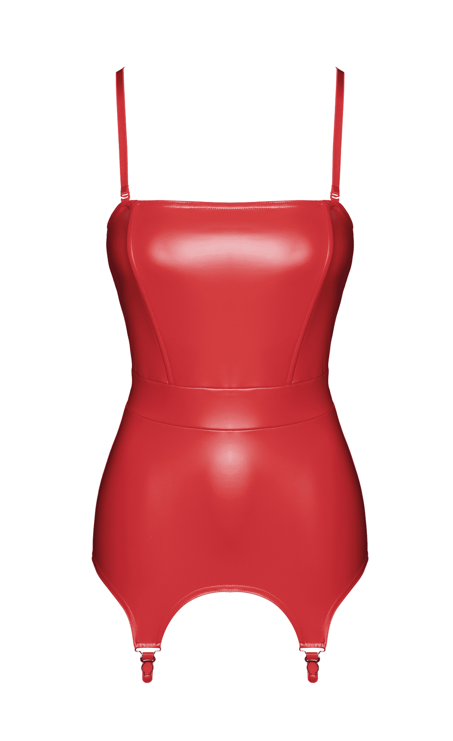 Guêpière en wetlook à jarretelles – Rouge – Noir | Voyage Sensuel