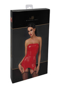 Guêpière en wetlook à jarretelles – Rouge – Noir