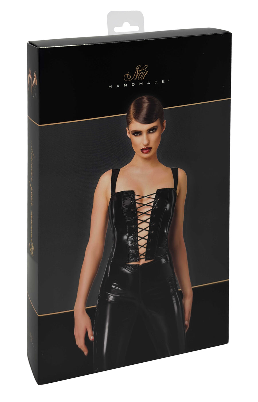 Guêpière chic en PVC brillant – Noir | Voyage Sensuel