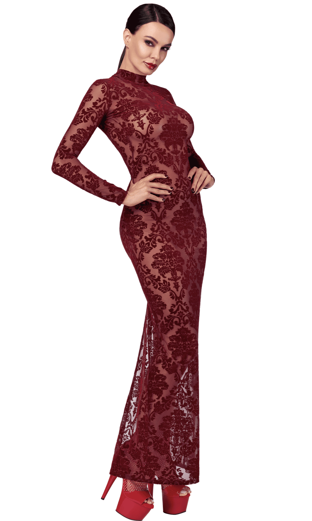 Robe sexy en tulle transparent à motifs ouvert – Vert – Noir