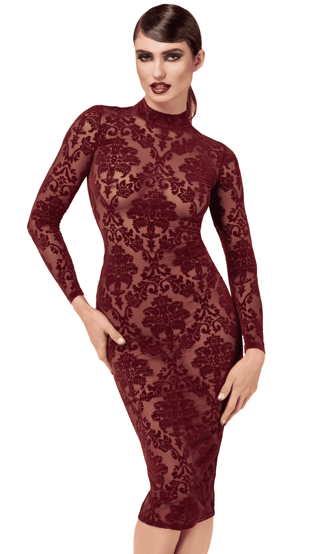 Robe glamour sexy en tulle transparent ouvert – Vert – Noir