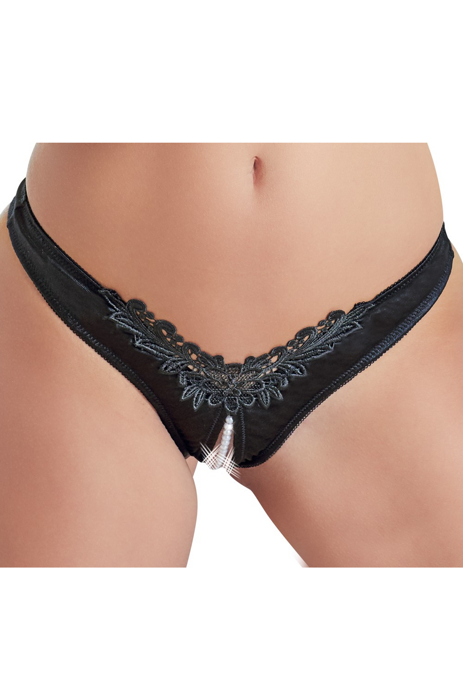 Tanga ouvert en satin avec perles - Cottelli – Cotelli Lingerie | Voyage Sensuel