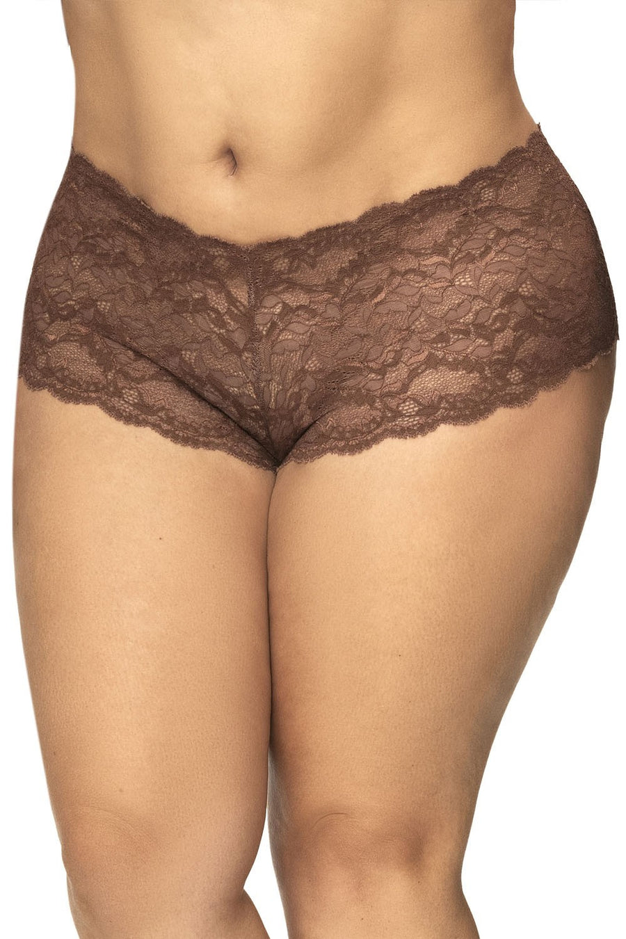 Shorty grande taille en dentelle couleur cacao | Voyage Sensuel
