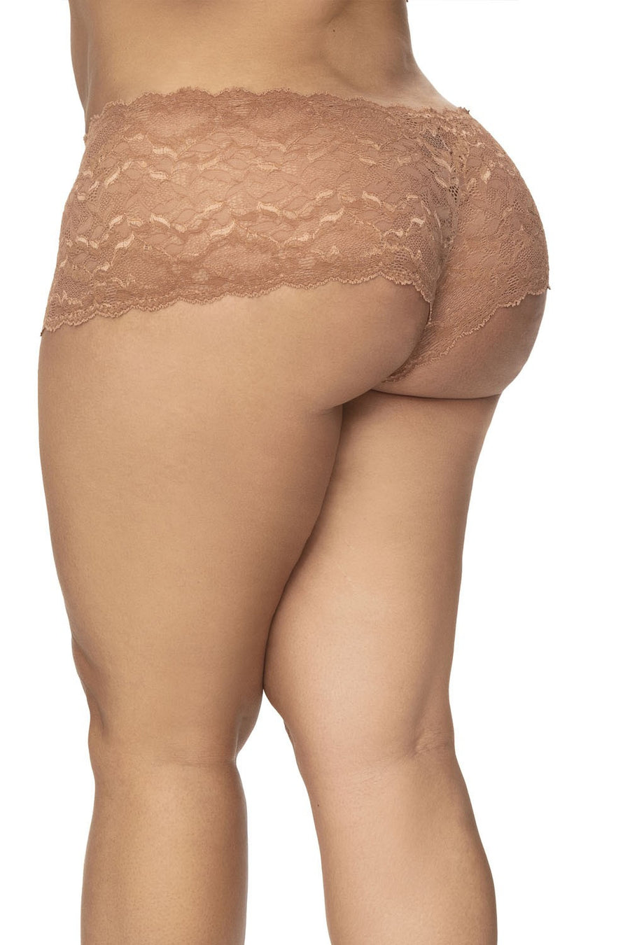 Shorty grande taille en dentelle couleur taupe | Voyage Sensuel