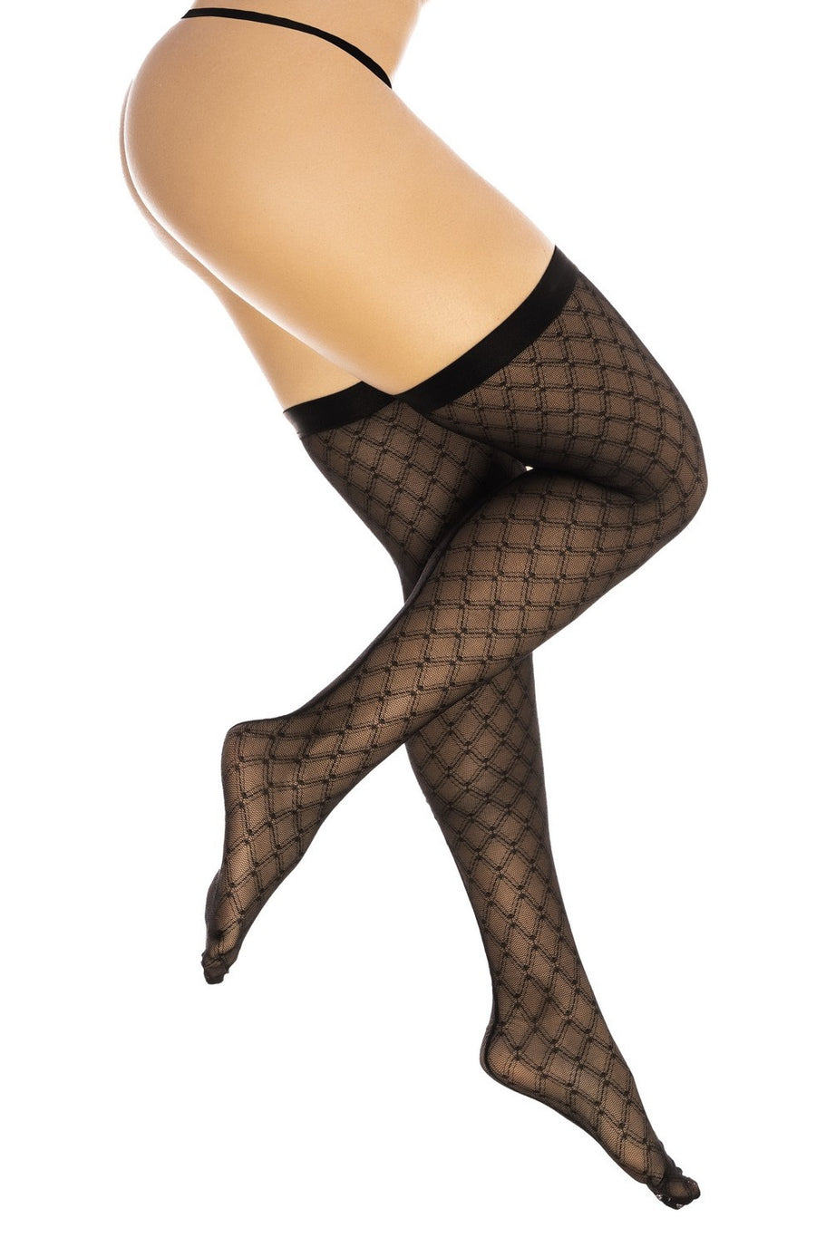 Bas résille noire transparent imprimé | Voyage Sensuel