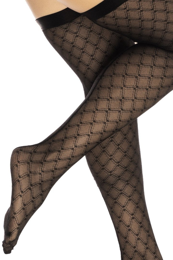 Bas résille noire transparent imprimé | Voyage Sensuel