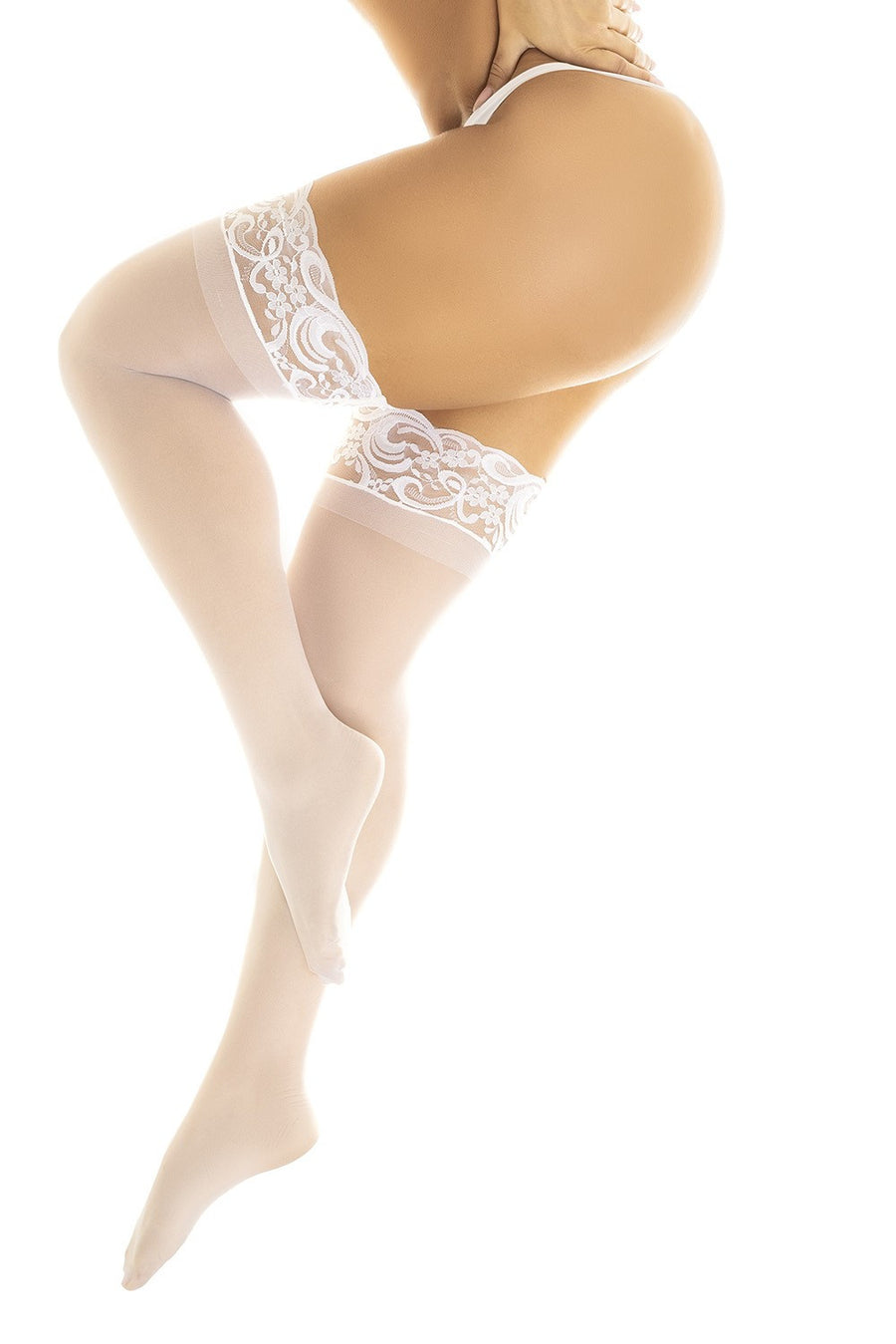 Bas en nylon sexy blanc autofixant | Voyage Sensuel