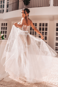 Ensemble 4 pièces blanc, bustier, string et 2 jarretières