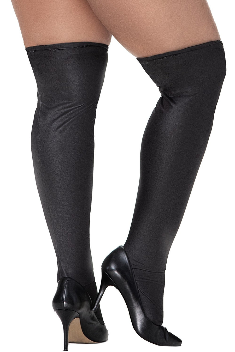 Bas en vinyl noir metallisé grande taille | Voyage Sensuel