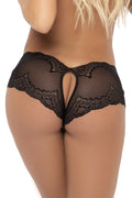 Panty dentelle et résille noir, ouvert à l'entrejambe