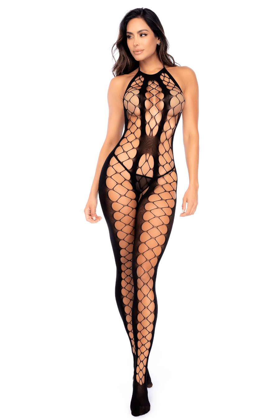 Bodystocking en résille noire échancrée - Mapalé | Voyage Sensuel