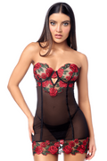 Babydoll sexy à armatures Mapalé broderie roses et string
